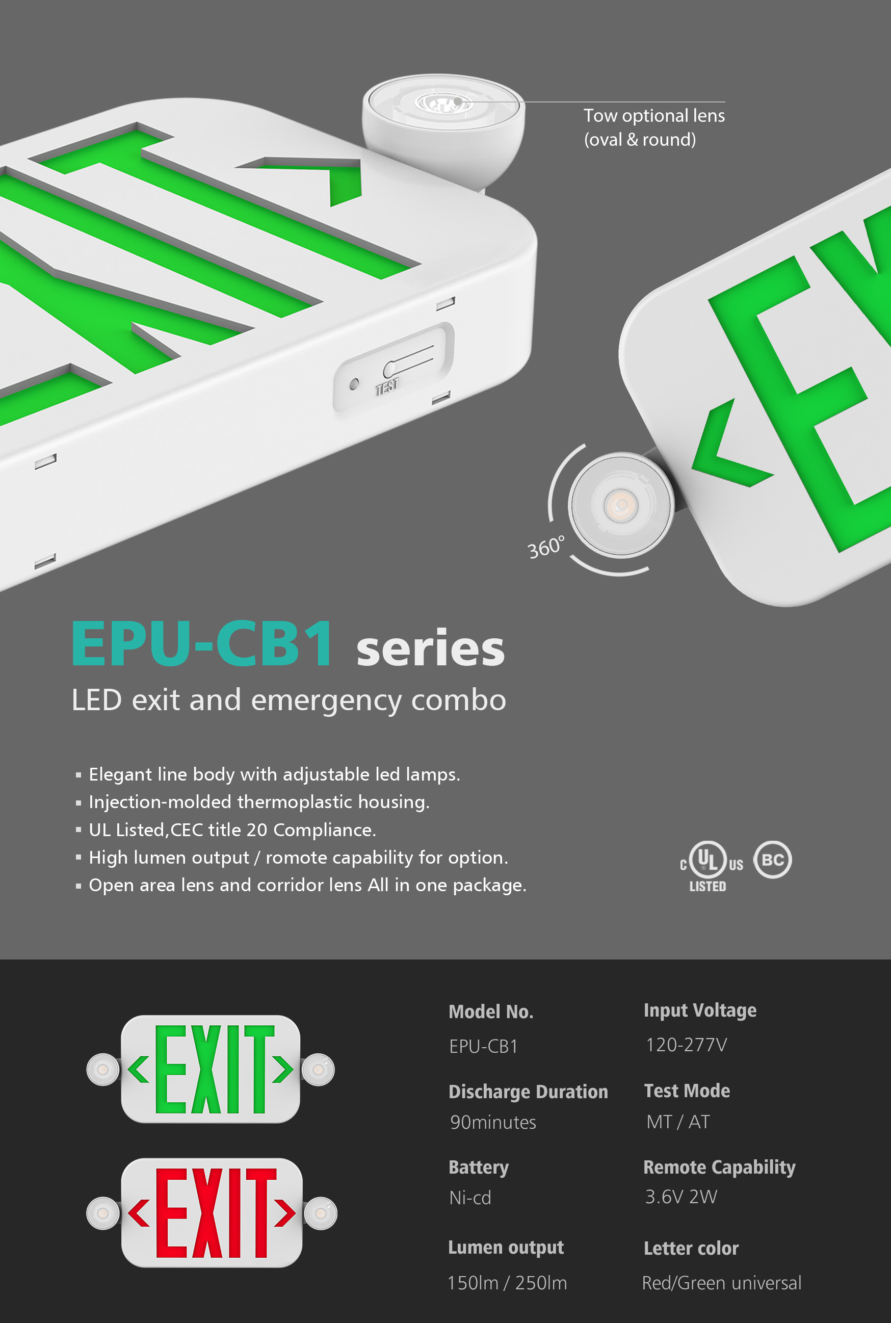 EPU CB1 LED Exit Sign Emergency Combo layer